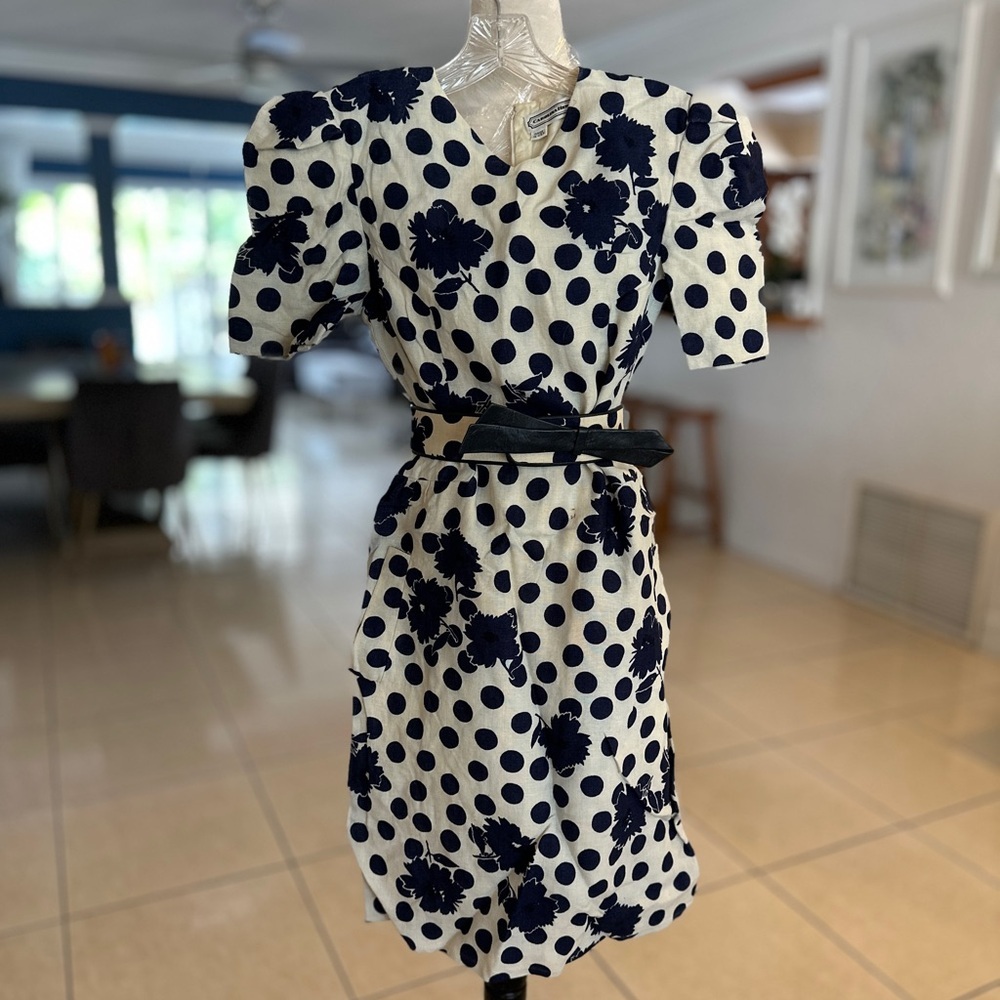 Carolina Herrera Blue and soft white Puff Sleeve Mini Dress